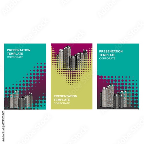 Design presentations night city in abstract style on light background..Vector city silhouette.