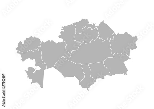 Vector isolated illustration of simplified administrative map of Kazakhstan﻿. Borders of the provinces (regions). Grey silhouettes. White outline photo