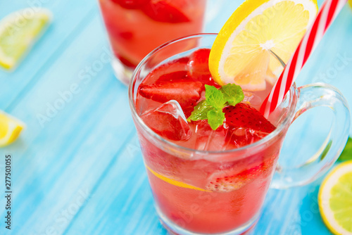 Colorful strawberry refreshing drinks for summer
