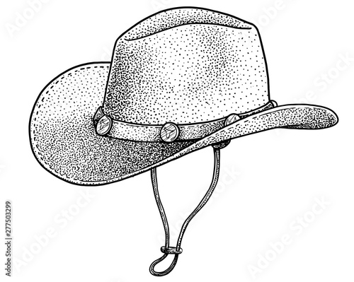 Cowboy hat illustration, drawing, engraving, ink, line art, vector