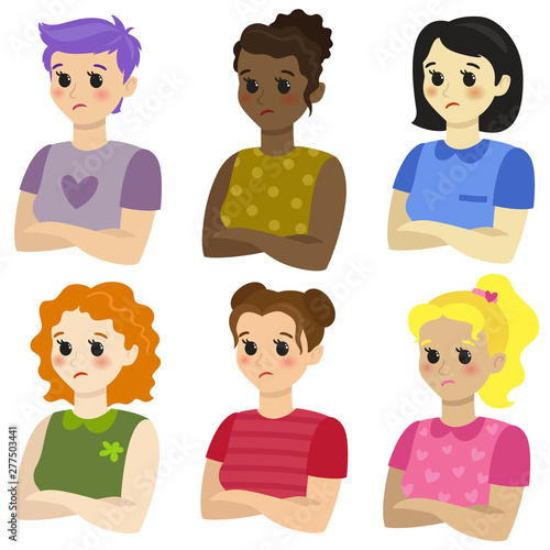A set of female emotions. Discontent, sadness.
