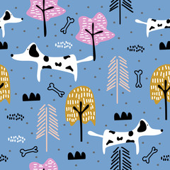 Keuken achterwand Honden patronen Trendy Scandinavisch hondenpatroon kinderkamer  © ngupakarti