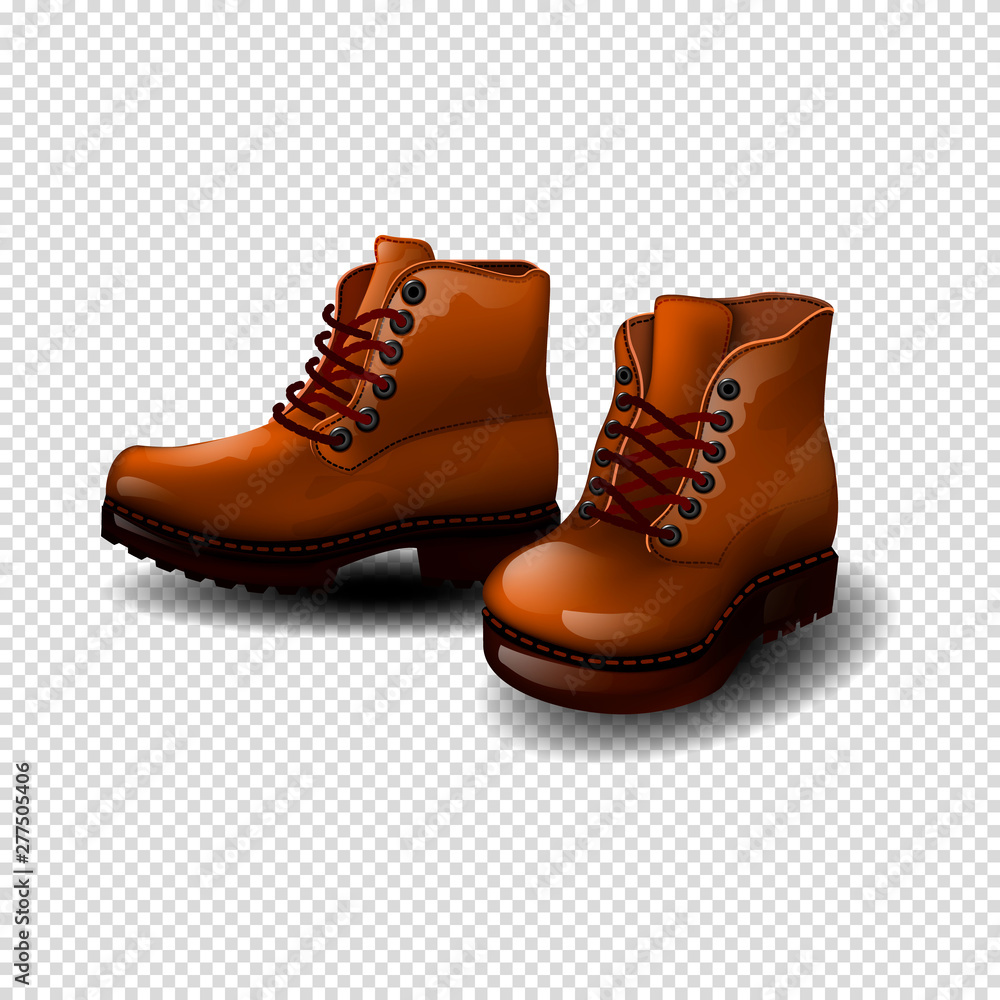 Brown autumn boots for men, children. 3D on transparent background. isolate.