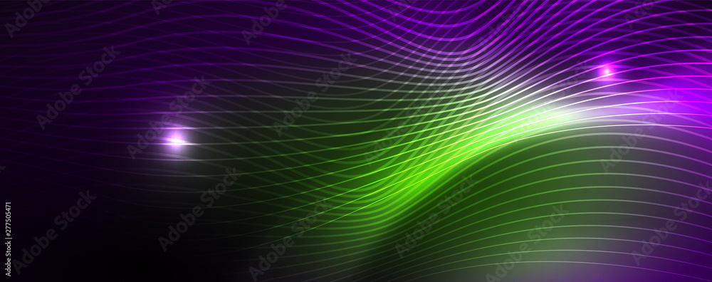 Neon vector wave lines abstract background, magic futuristic techno design Neon vector wave lines abstract background, magic futuristic techno design