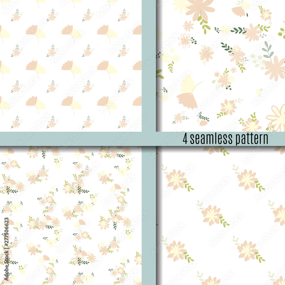 Set seamless pattern bouquets of simple, clear, ordinary flowers in Victorian colors