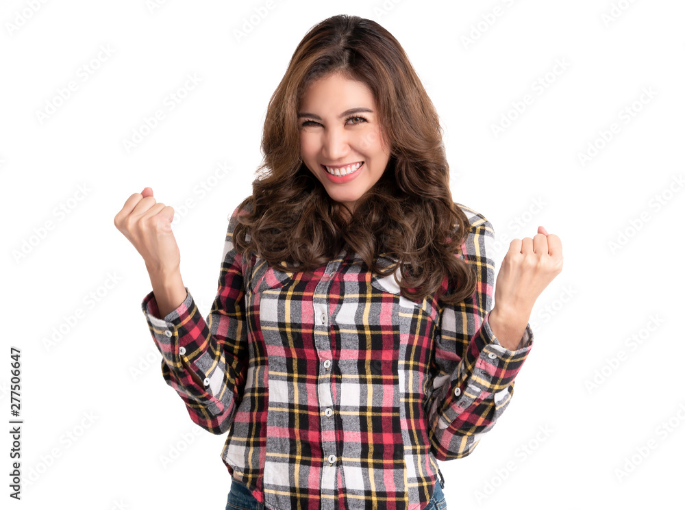 Portrait surprised happy asian woman on white background. Portrait surprised happy asian woman on white background.