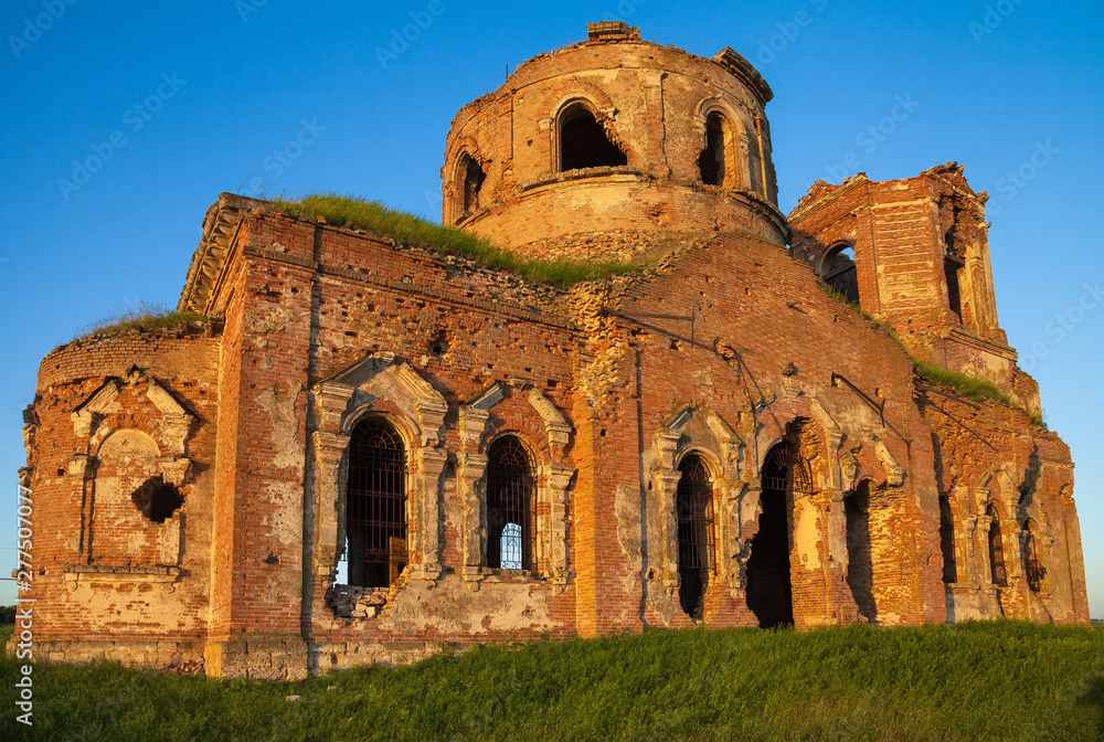 old half-destroyed Armenian church in the fields