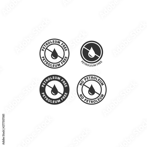 Petroleum free black vector circle badge label. No petroleum ingredients stamp icon set for cosmetics packaging.