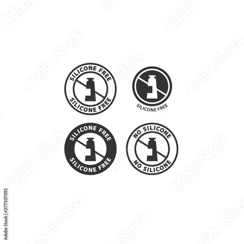 Silicone free black vector circle badge label. No silicone ingredients stamp icon set for cosmetics packaging.