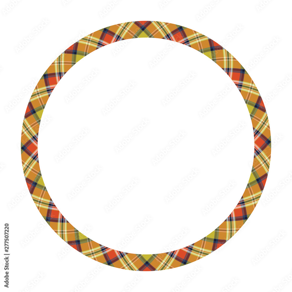 Circle borders and frames vector. Round border pattern geometric vintage frame design. Scottish tartan plaid fabric texture. Template for gift card, collage, scrapbook or photo album and portrait.. Circle borders and frames vector. Round border pattern geometric vintage frame design. Scottish tartan plaid fabric texture. Template for gift card, collage, scrapbook or photo album and portrait..