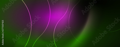 Shiny neon lines template - northern lights glowing blur lines. Futuristic style glow neon 80s disco club or night party techno template