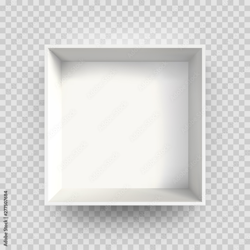 White box mock up 3D model 3D top view shadow. Vector isolated blank cardboard open white paper box package template on transparent background vector de Stock | Adobe Stock White box mock up 3D model 3D top view shadow. Vector isolated blank cardboard open white paper box package template on transparent background vector de Stock | Adobe Stock