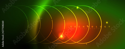 Shiny neon lines template - northern lights glowing blur lines. Futuristic style glow neon 80s disco club or night party techno template