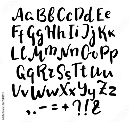 English alphabet handwritten vector script on white background. Brush pen type. Informal handwriting Handwritten font
