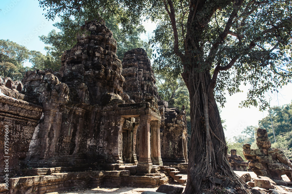 Prea Khan temple is Khmer ancient temple in complex Angkor Wat in Siem Reap, Cambodia in a summer day