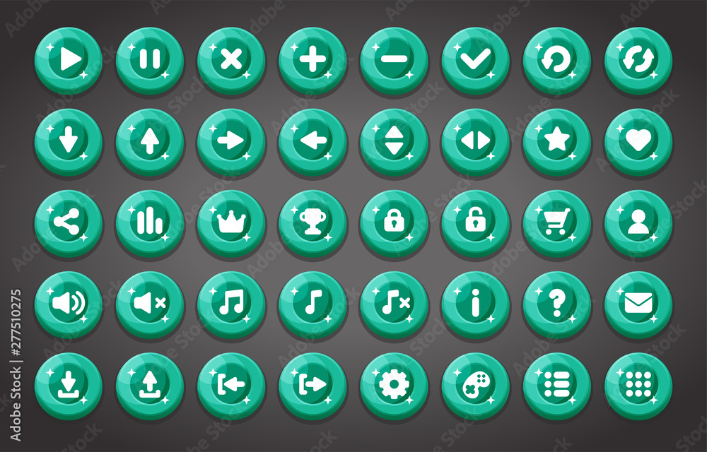 Flat round game buttons in flat cartoon style Flat round game buttons in flat cartoon style