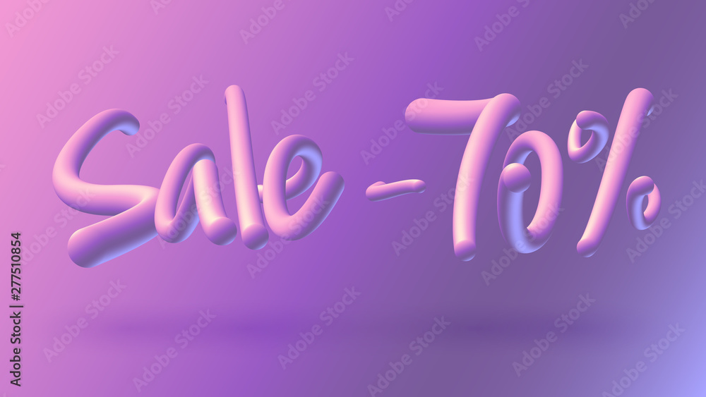 Trendy sale banner with hand written 3d gradient letters. Discount -70 lettering background illustration. Fashion, beauty and cosmetics promotion Trendy sale banner with hand written 3d gradient letters. Discount -70 lettering background illustration. Fashion, beauty and cosmetics promotion