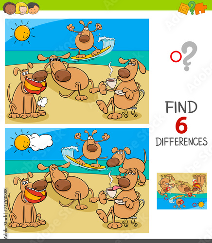 finding differences game with dogs on vacation