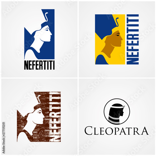 Beautiful egyptian icons, silhouette Nefertiti and Cleopatra.