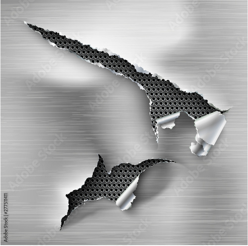 Torn ripped steel vector template, sides with ripped metal