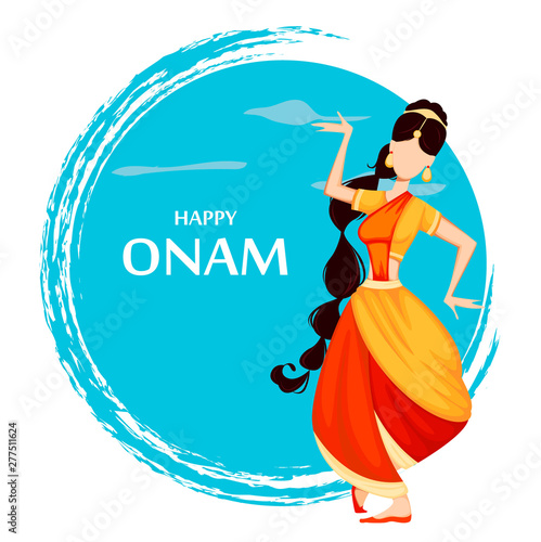 Happy Onam. Indian woman dancing photo