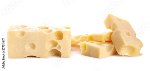 Cheese, maasdam, mazdamer isolated on white background