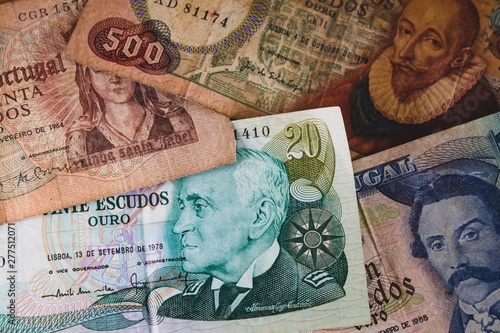 Old Portuguese money bill. Banco de Portugal. Escudos were the money from Portugal before Euro.  photo
