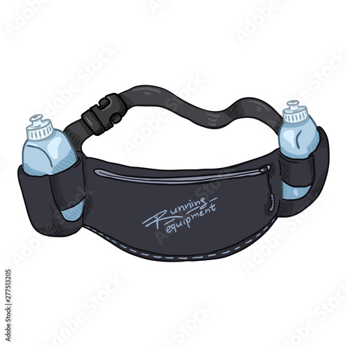 Vector Cartoon Black Belt Bag with Water Bottles.