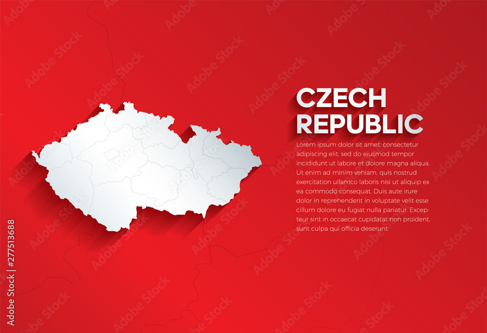 Czech Republic Map with shadow. Cut paper isolated on a red background. Vector illustration. Czech Republic Map with shadow. Cut paper isolated on a red background. Vector illustration.