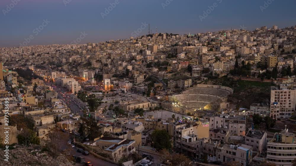 Time lapse of Amman, capital city of Jordan in the evening view from Citadal, Middle east of Asia Time lapse of Amman, capital city of Jordan in the evening view from Citadal, Middle east of Asia