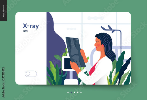 Medical tests template - x-ray test - modern flat vector concept digital illustration of x-ray image - a doctor looking at the radiograph , in the medical office or laboratory