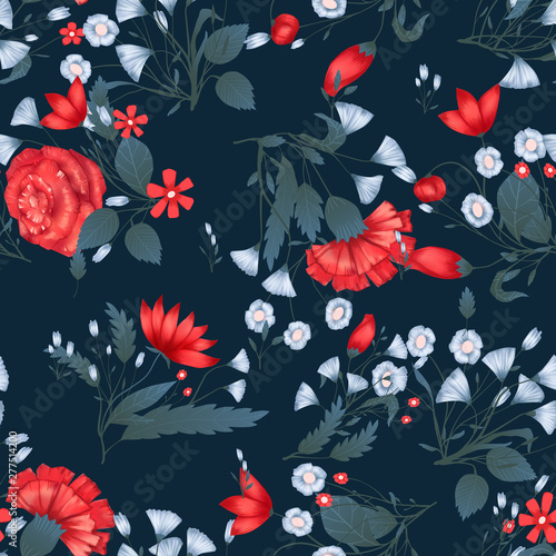 Seamless pattern Vector floral design with roses . Romantic background print