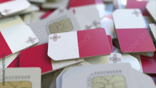 Wallpaper Mural Many SIM cards with flag of Malta. Maltese mobile telecommunications related 3D animation Torontodigital.ca