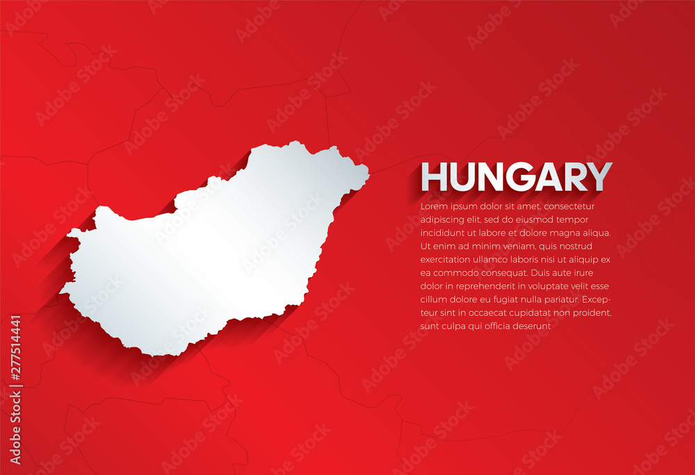 Hungary Map with shadow. Cut paper isolated on a red background. Vector illustration. Hungary Map with shadow. Cut paper isolated on a red background. Vector illustration.