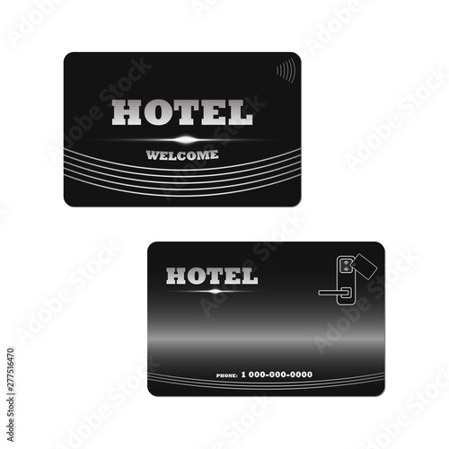 Hotel RFID key card isolated on white background. Black keycard for electronic lock, vector template