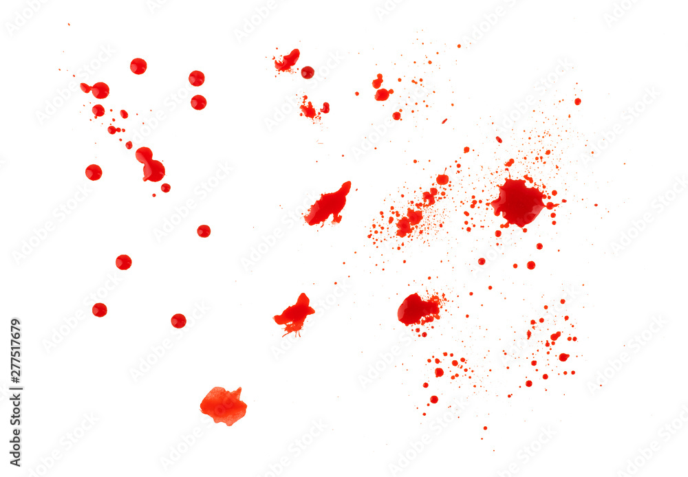 Blood splatters isolated on white. Clipping path. Set