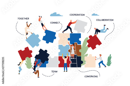 Business Concept of Teamwork, Coworking, Crowdfunding, Cooperation and Collaboration.