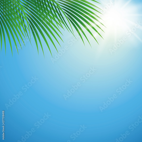 sunny summer day background with palm leaf vector illustration EPS10