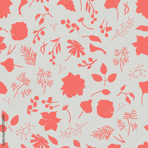Coral Blooms Plain Vector Seamless Pattern