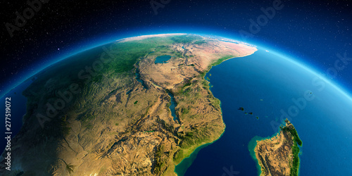 Detailed Earth. East Africa. Mozambique, Tanzania, Kenya, Madagascar photo