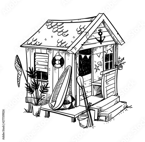 Beach hut, cosy holiday home at the beach vector illustration