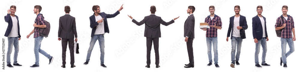 panoramic collage of self-motivated young man .isolated on white panoramic collage of self-motivated young man .isolated on white