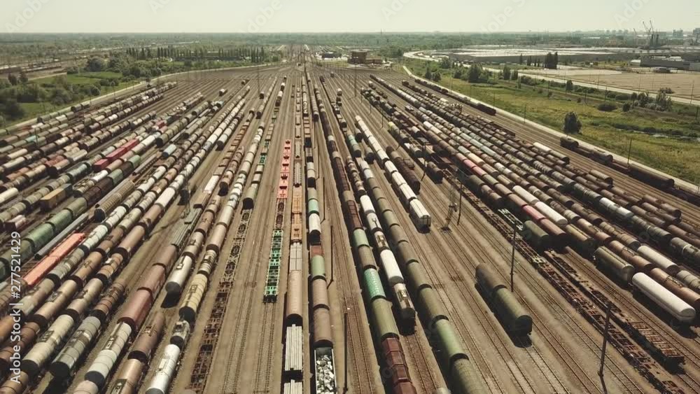 Railway switching Yard with many parallel railroad tracks Railway switching Yard with many parallel railroad tracks