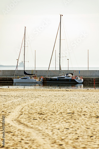 Marina and port with boat and yacht in Gdynia