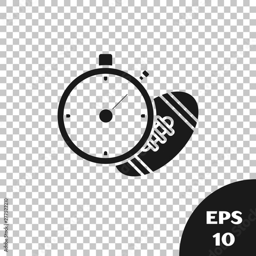 Black American Football ball and stopwatch icon isolated on transparent background. Set of sport equipment. Vector Illustration