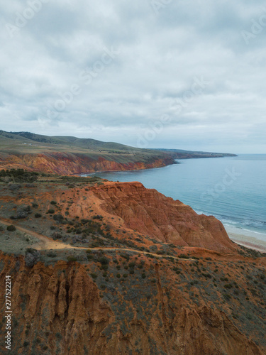 Sellicks Beach and hills view on a cloudy day. Adelaide, South Australia.