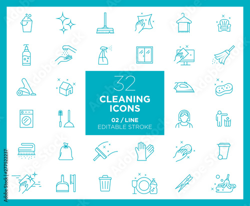 Set of Cleaning icons in line
