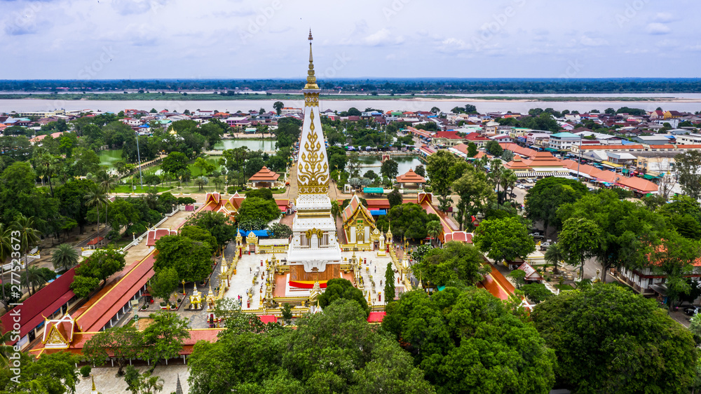Aerial view Wat Phra That Phanom Temple,  Nakhon Phanom Province, Thailand.
