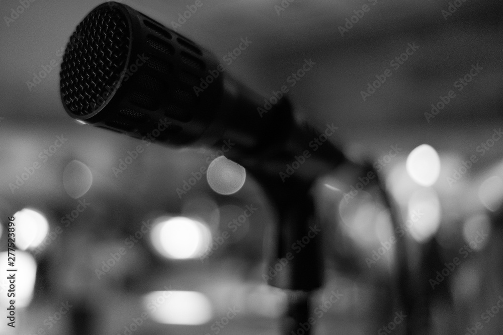 Obraz premium microphone on stand black and white photo