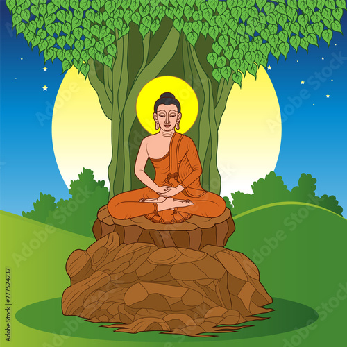 Buddha sitting under the Bodhi tree